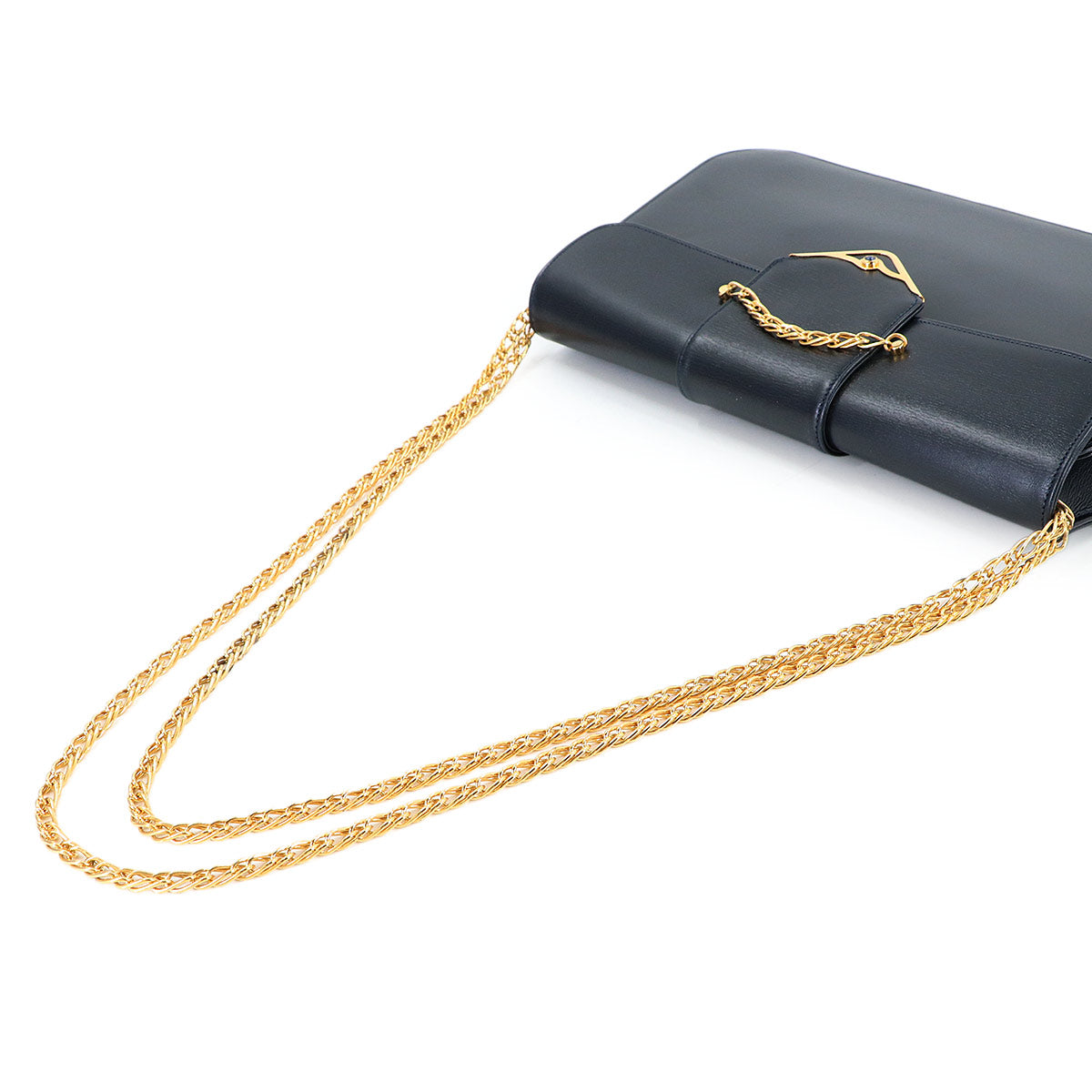 Sapphire Line Chain Shoulder Bag Leather Navy