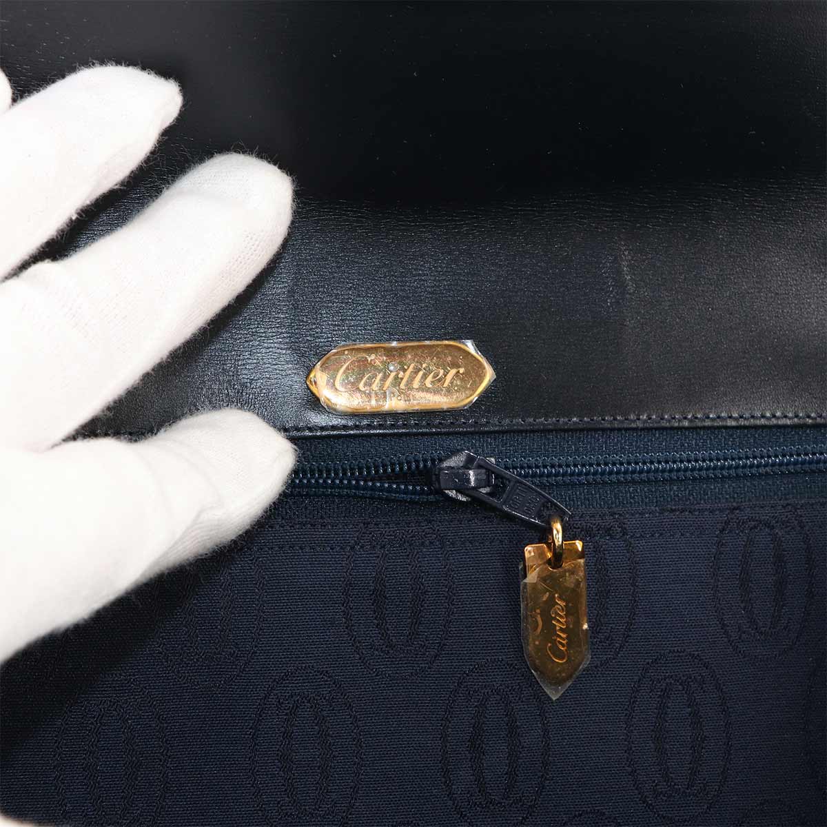 Sapphire Line Chain Shoulder Bag Leather Navy