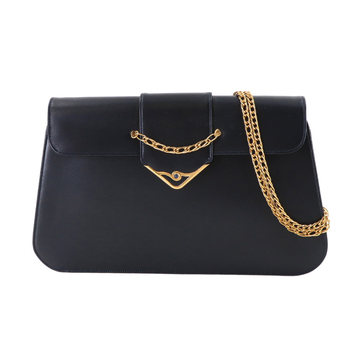 Sapphire Line Chain Shoulder Bag Leather Navy