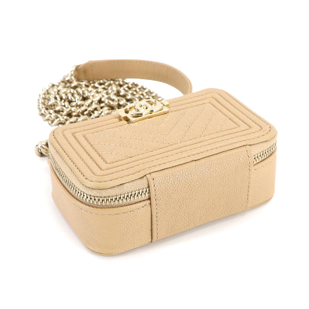 BOY CHANEL Chain Wallet Leather Beige AP2708 Purse