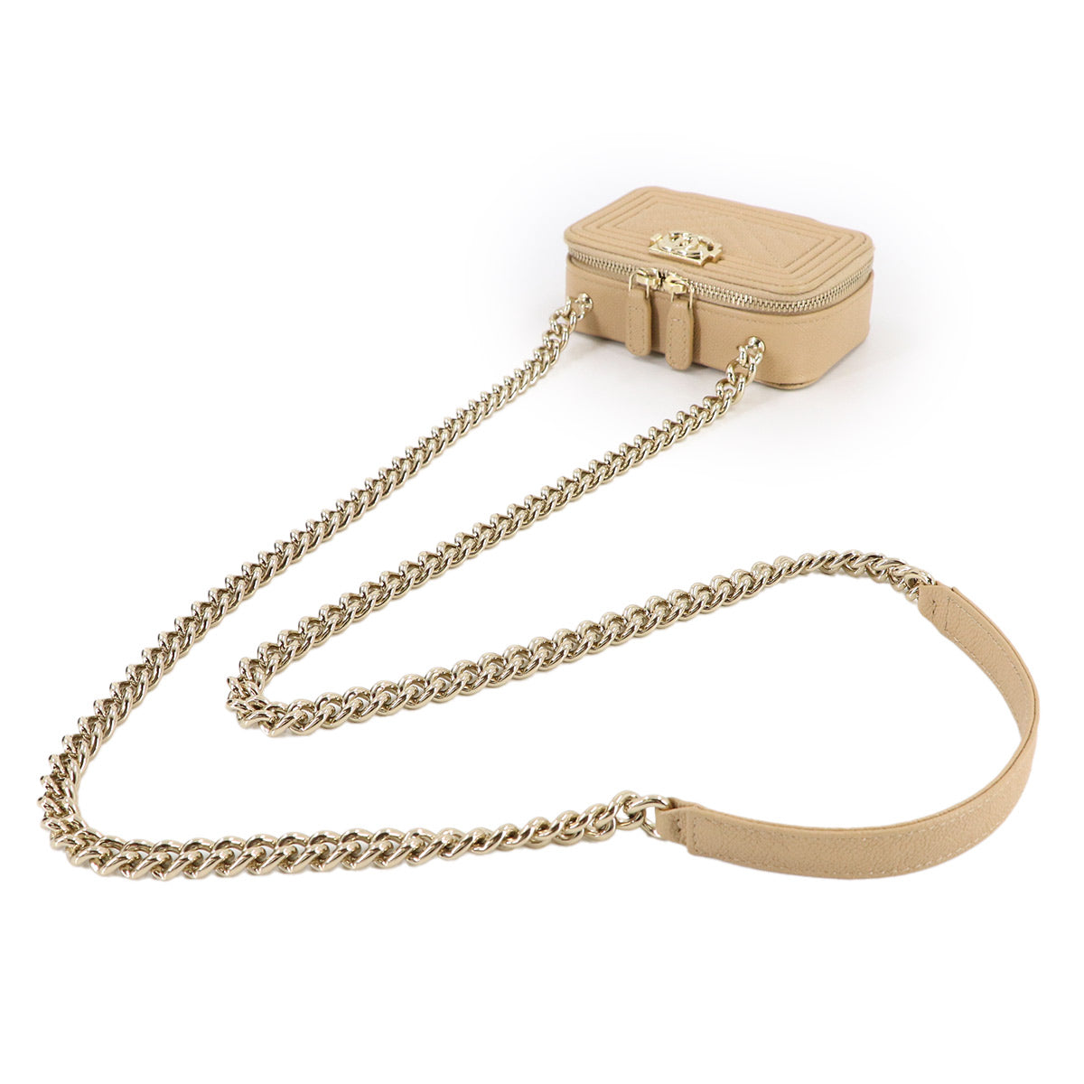 BOY CHANEL Chain Wallet Leather Beige AP2708 Purse