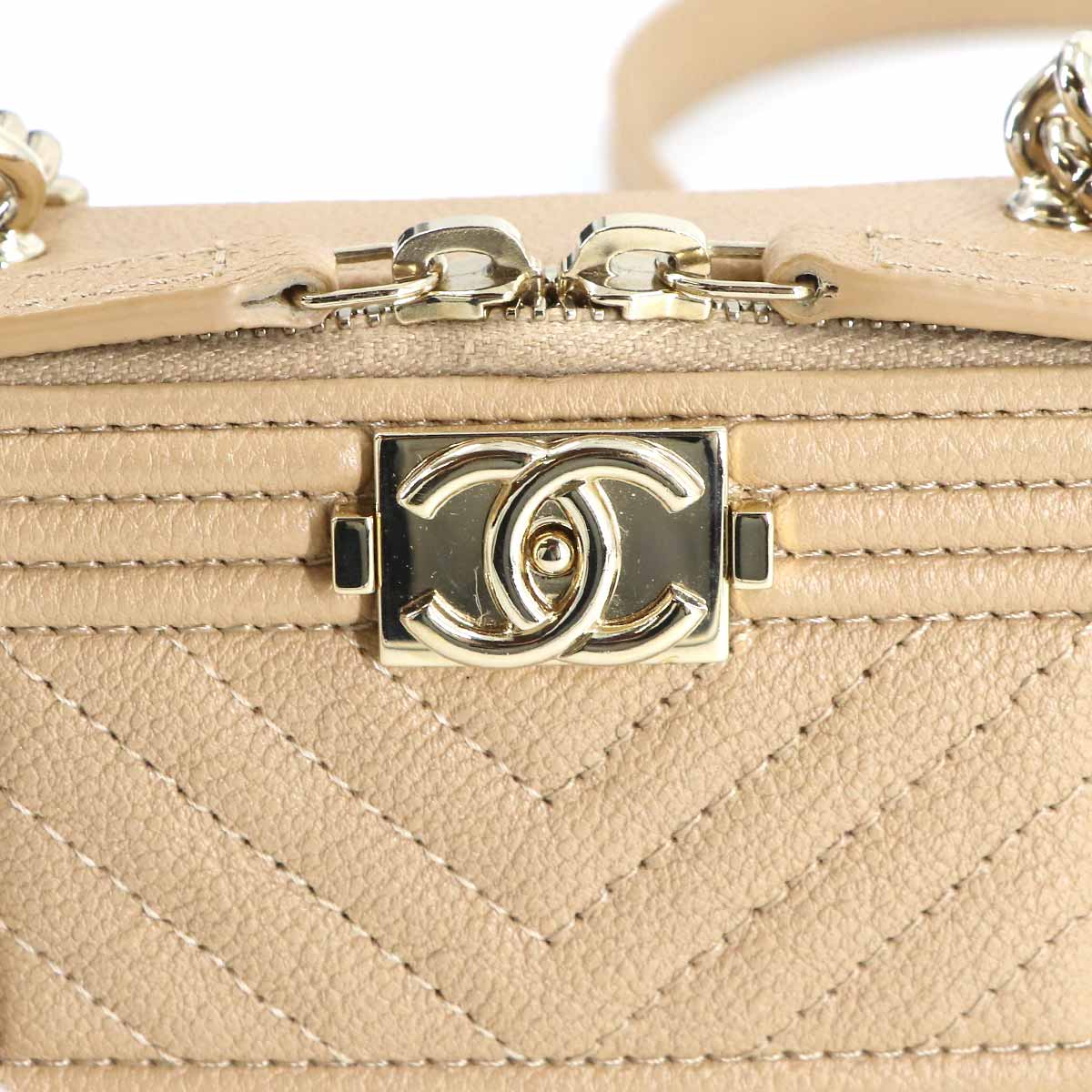 BOY CHANEL Chain Wallet Leather Beige AP2708 Purse