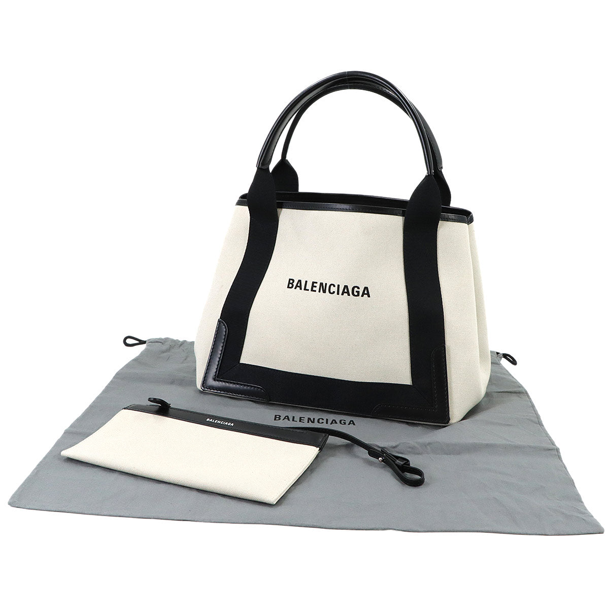 Navy Cabas Small Tote Bag Canvas Leather White Black 339933
