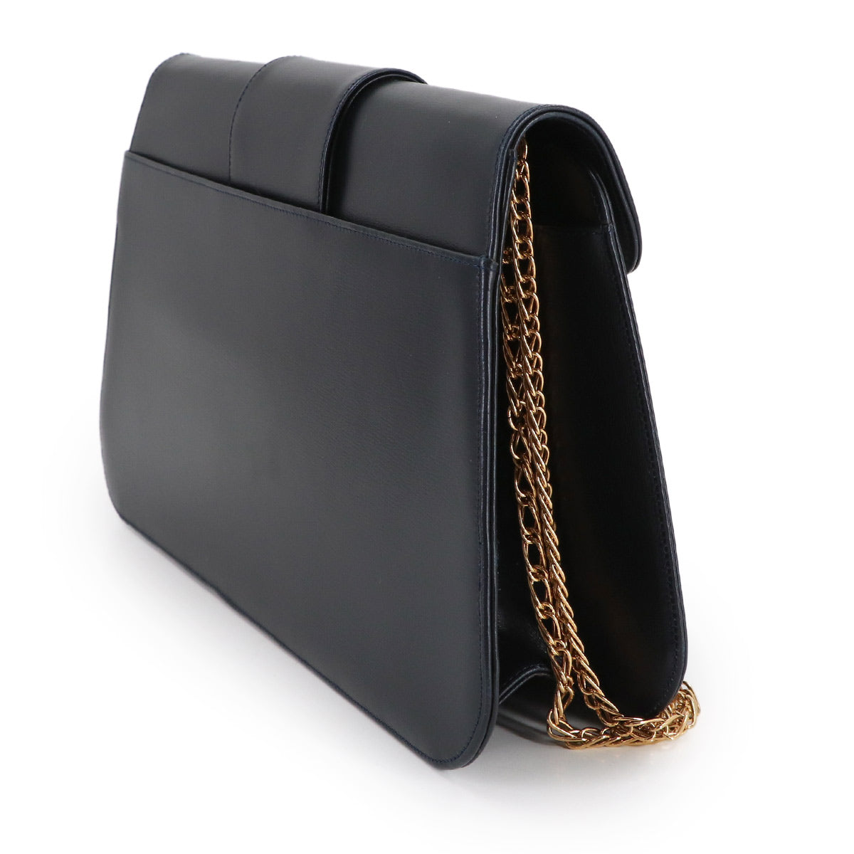 Sapphire Line Chain Shoulder Bag Leather Navy