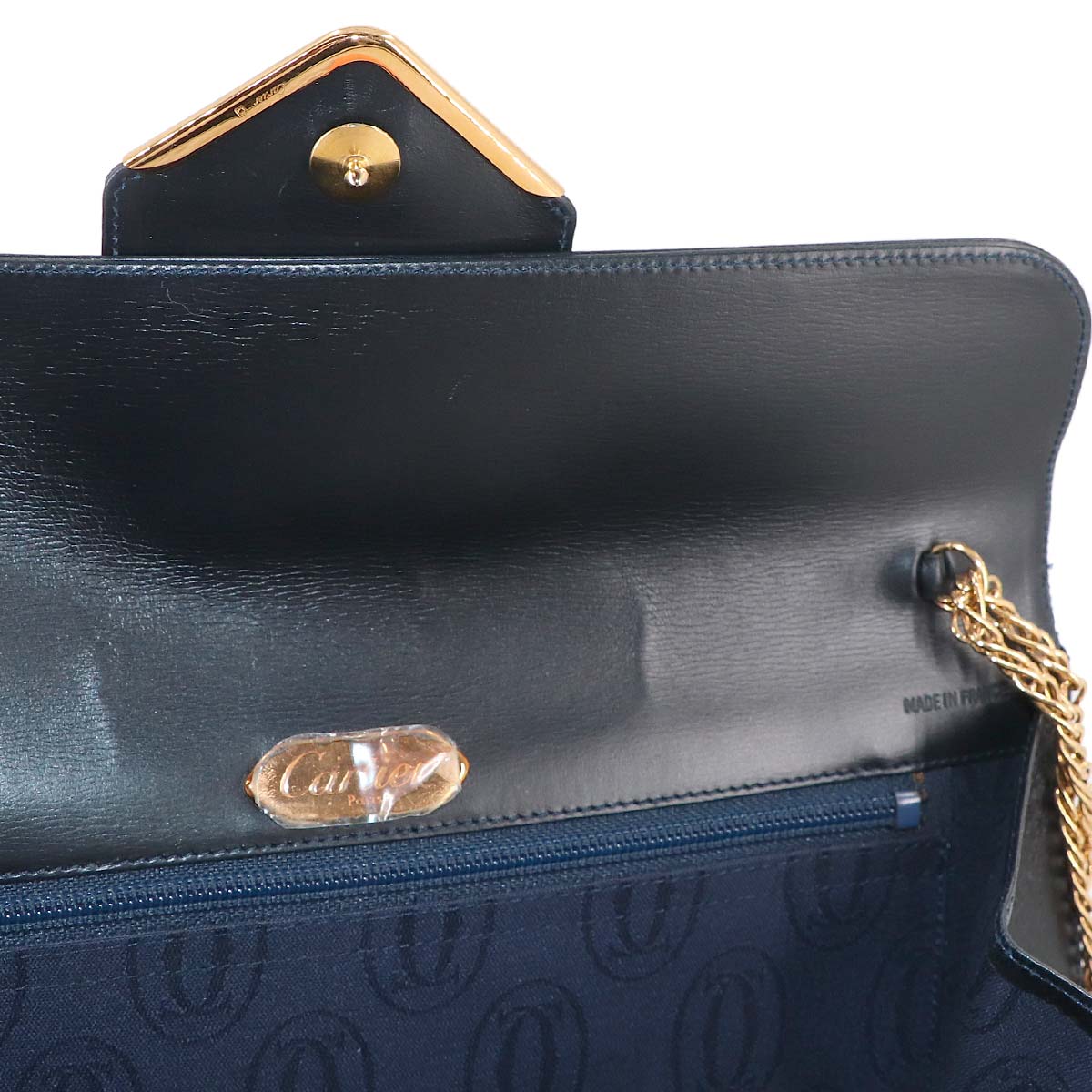 Sapphire Line Chain Shoulder Bag Leather Navy
