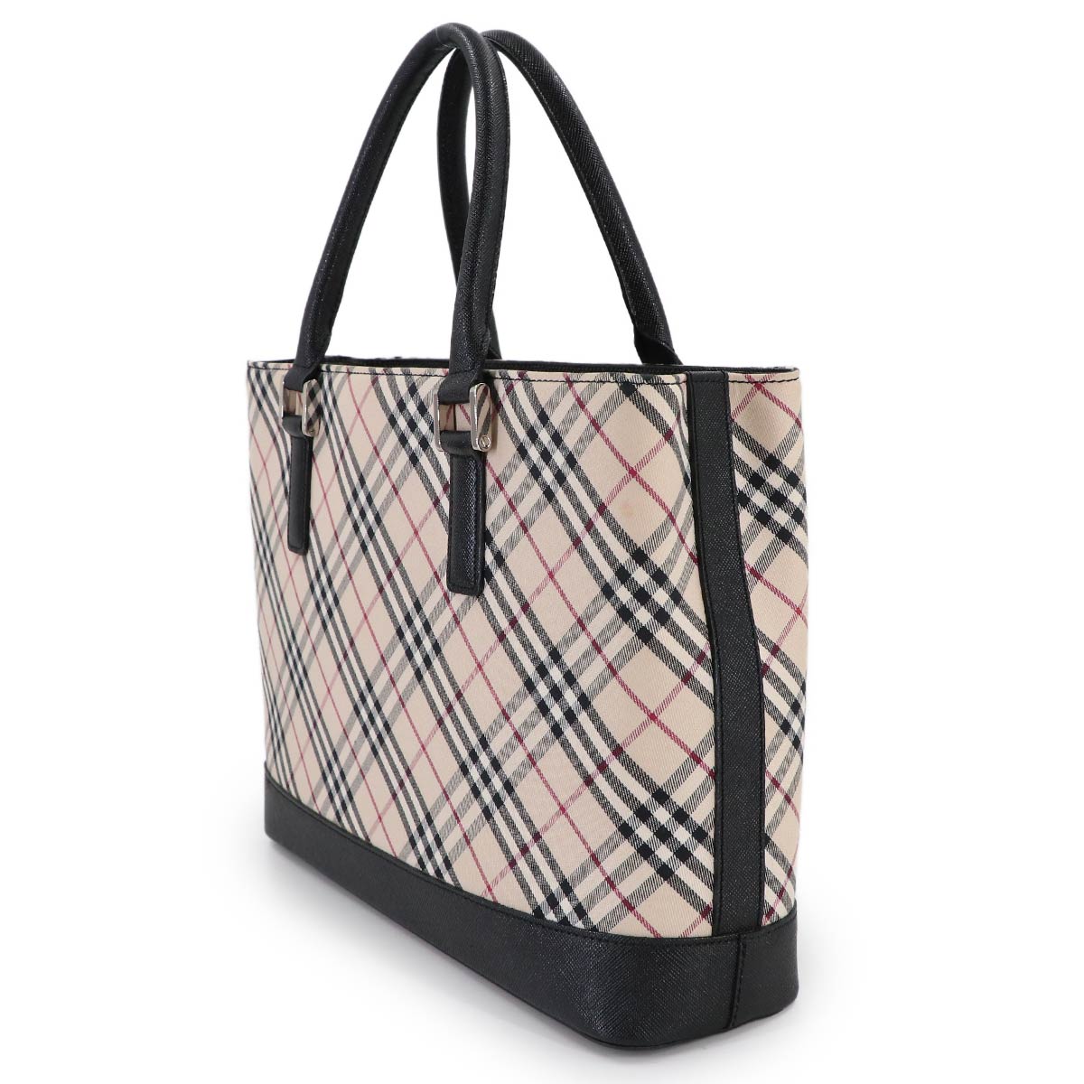 Plaid Hand Bag Canvas Leather Beige Black Purse