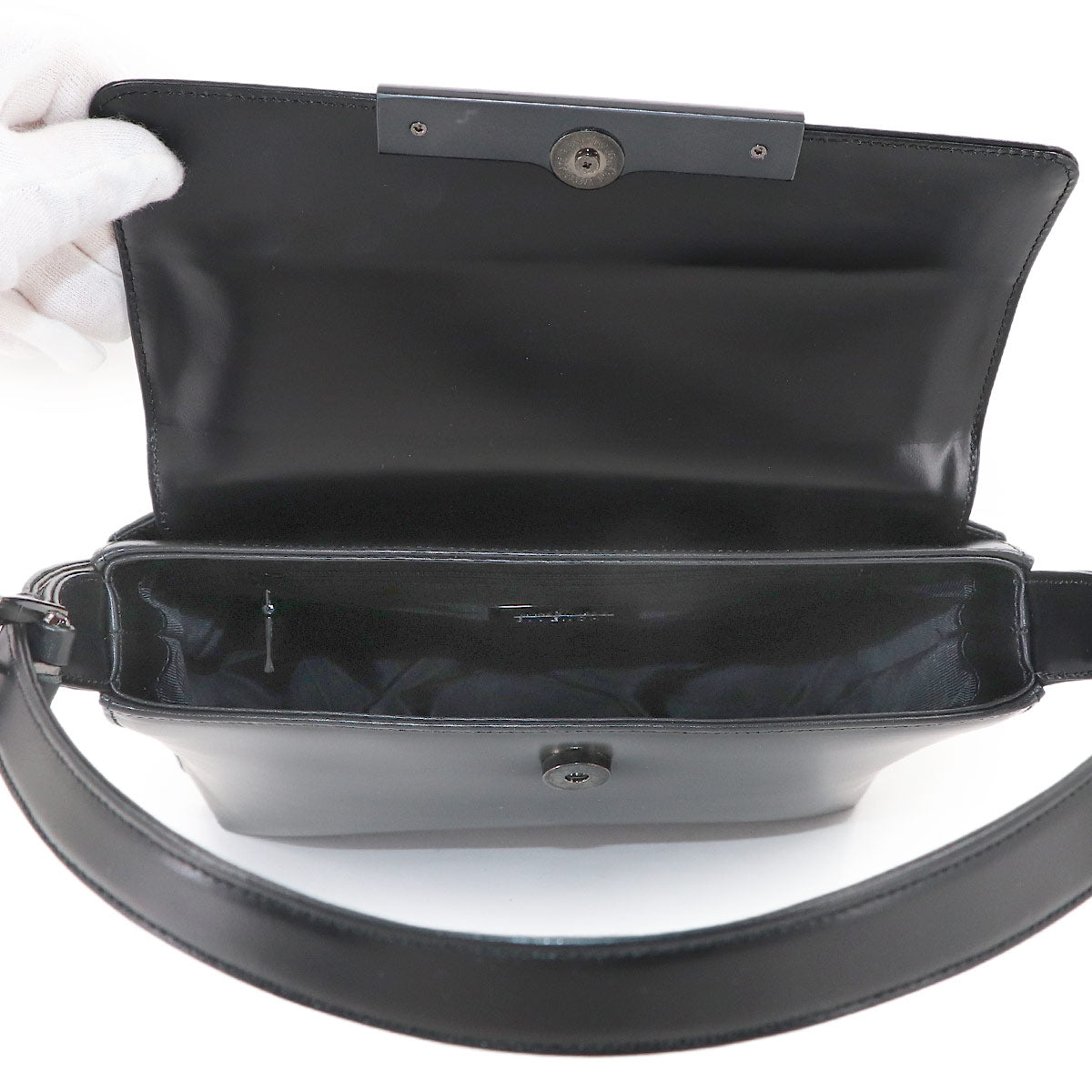 Hand Bag Leather Black Square Purse