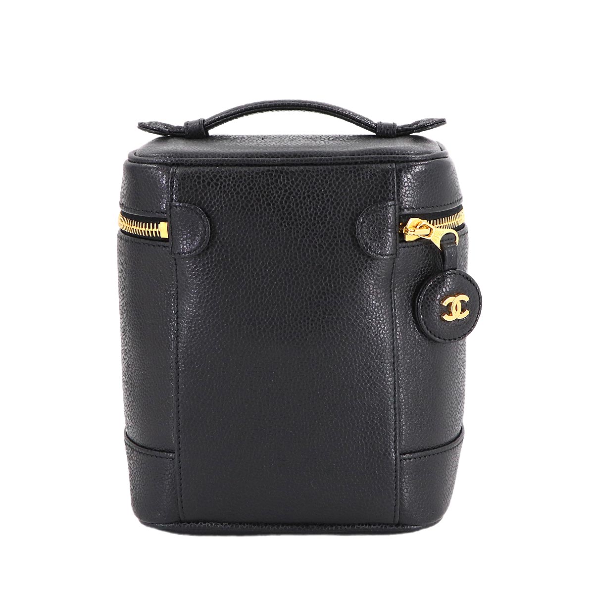 Vanity Hand Bag Caviar Skin Leather Black A01998 Vintage Purse