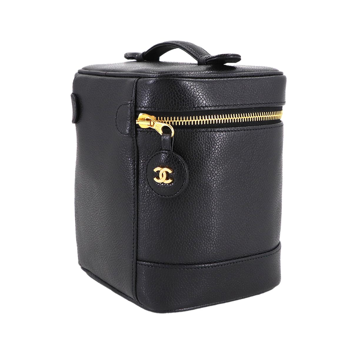 Vanity Hand Bag Caviar Skin Leather Black A01998 Vintage Purse