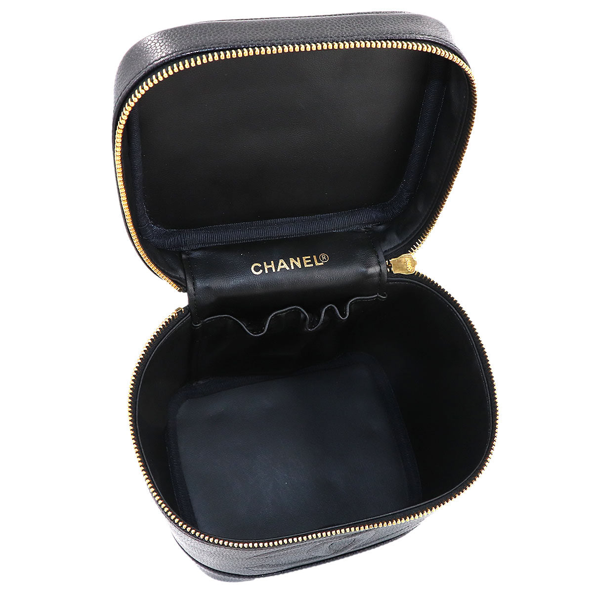 Vanity Hand Bag Caviar Skin Leather Black A01998 Vintage Purse