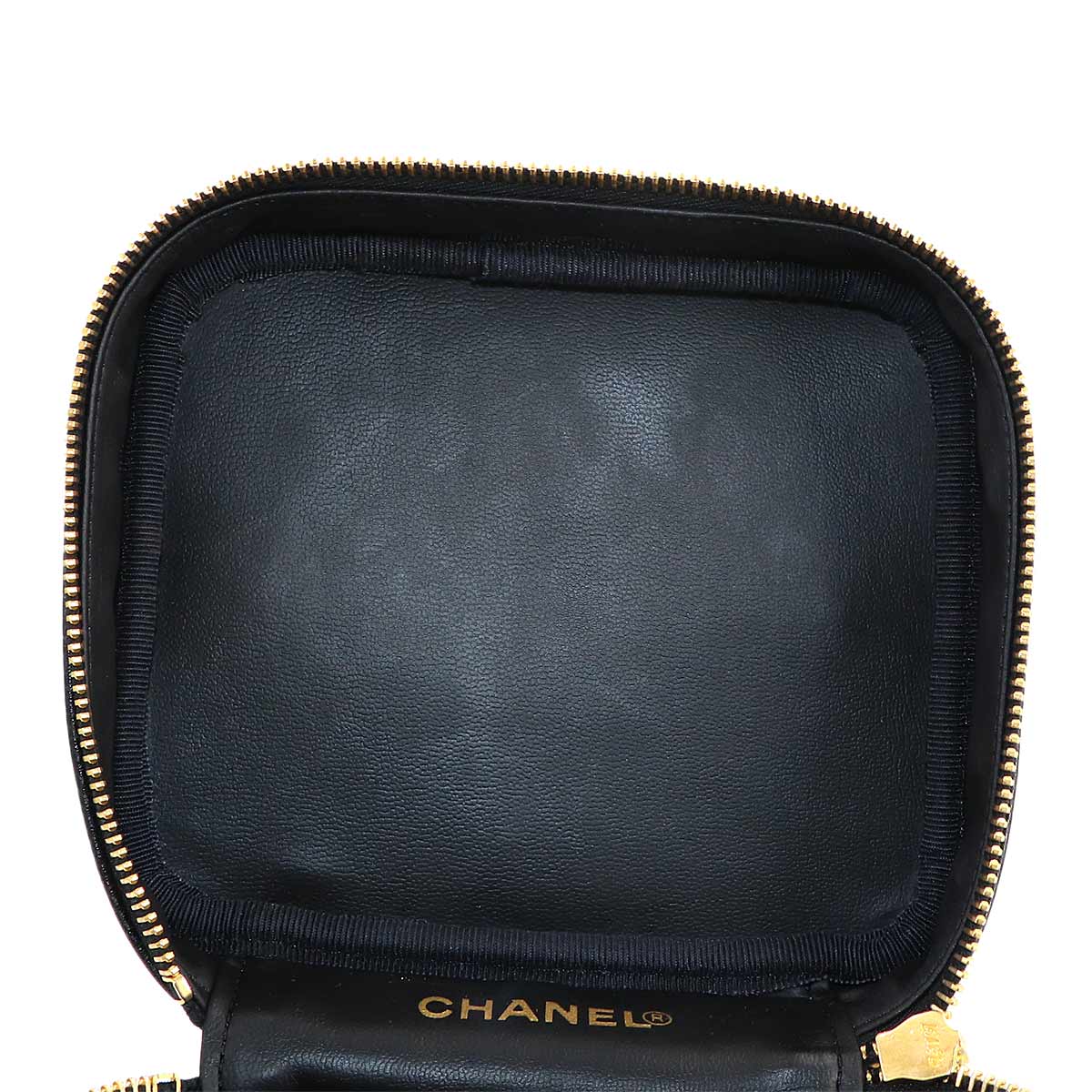 Vanity Hand Bag Caviar Skin Leather Black A01998 Vintage Purse
