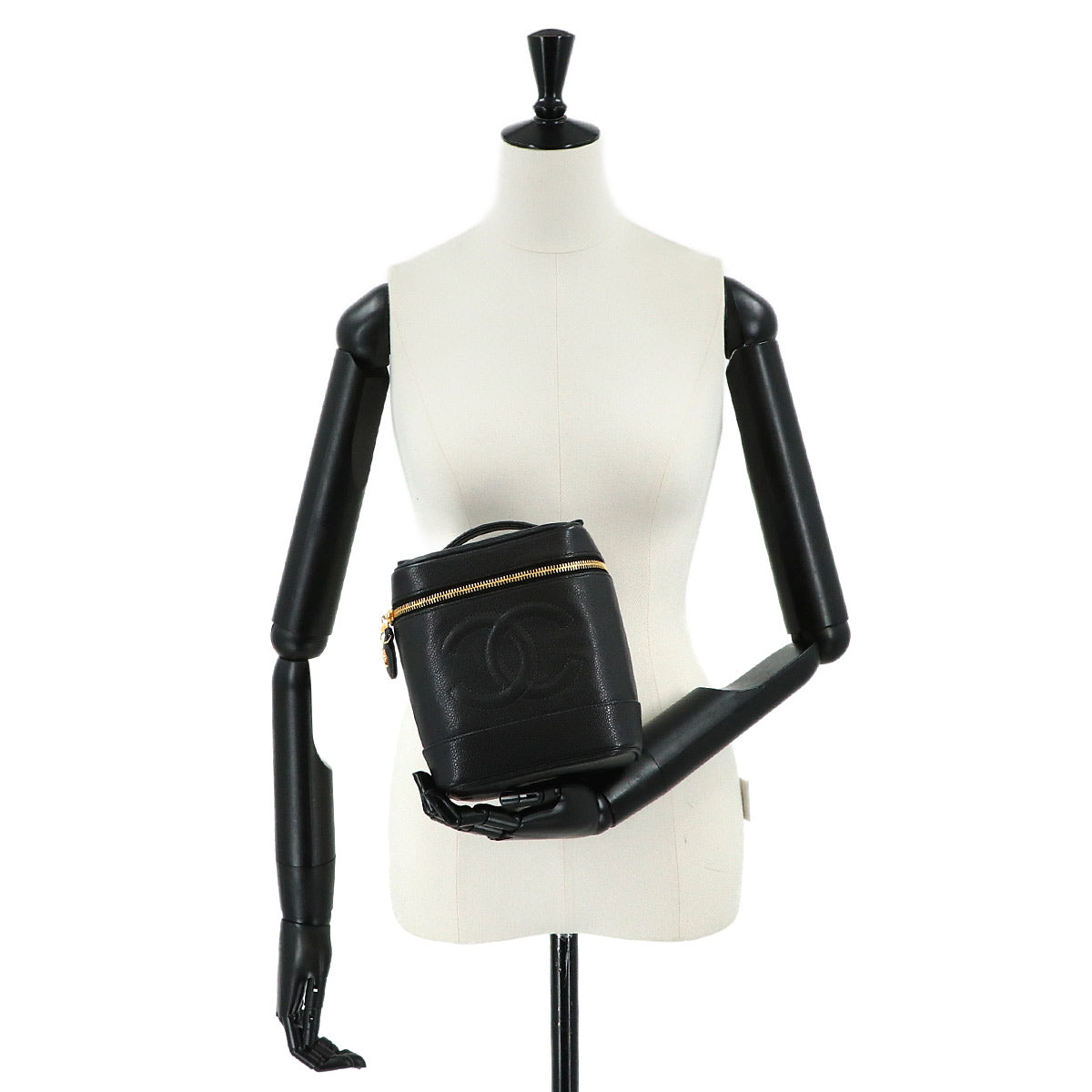 Vanity Hand Bag Caviar Skin Leather Black A01998 Vintage Purse