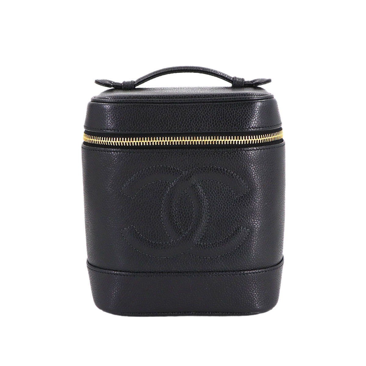 Vanity Hand Bag Caviar Skin Leather Black A01998 Vintage Purse