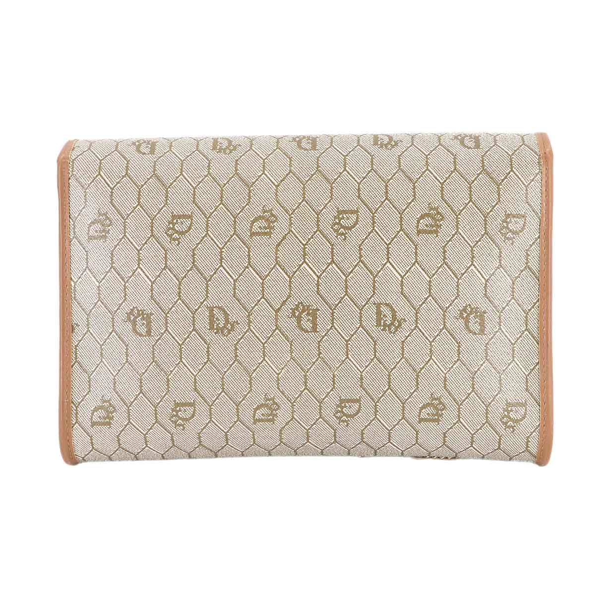 Honeycomb Shoulder Bag PVC Leather Beige Brown Purse