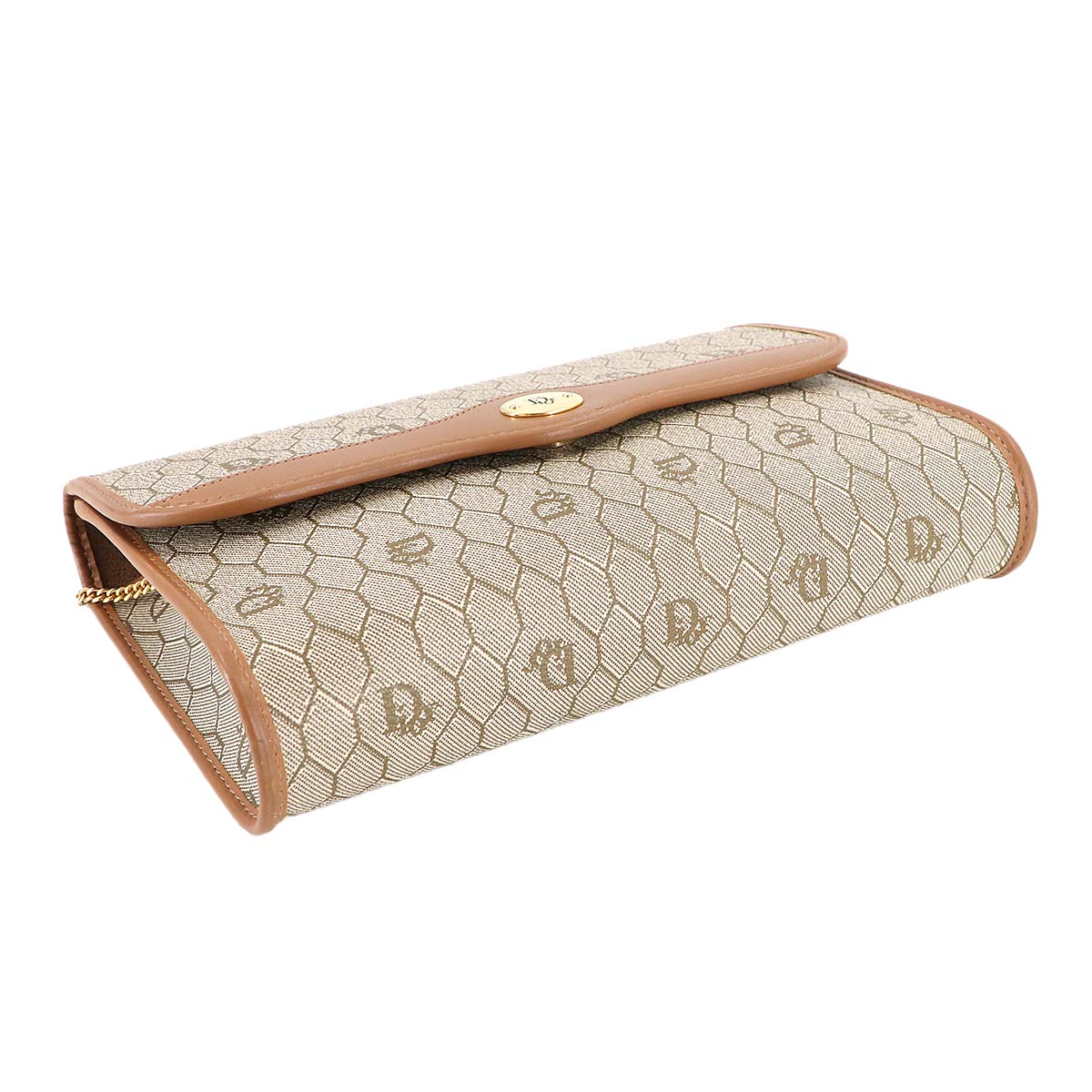 Honeycomb Shoulder Bag PVC Leather Beige Brown Purse