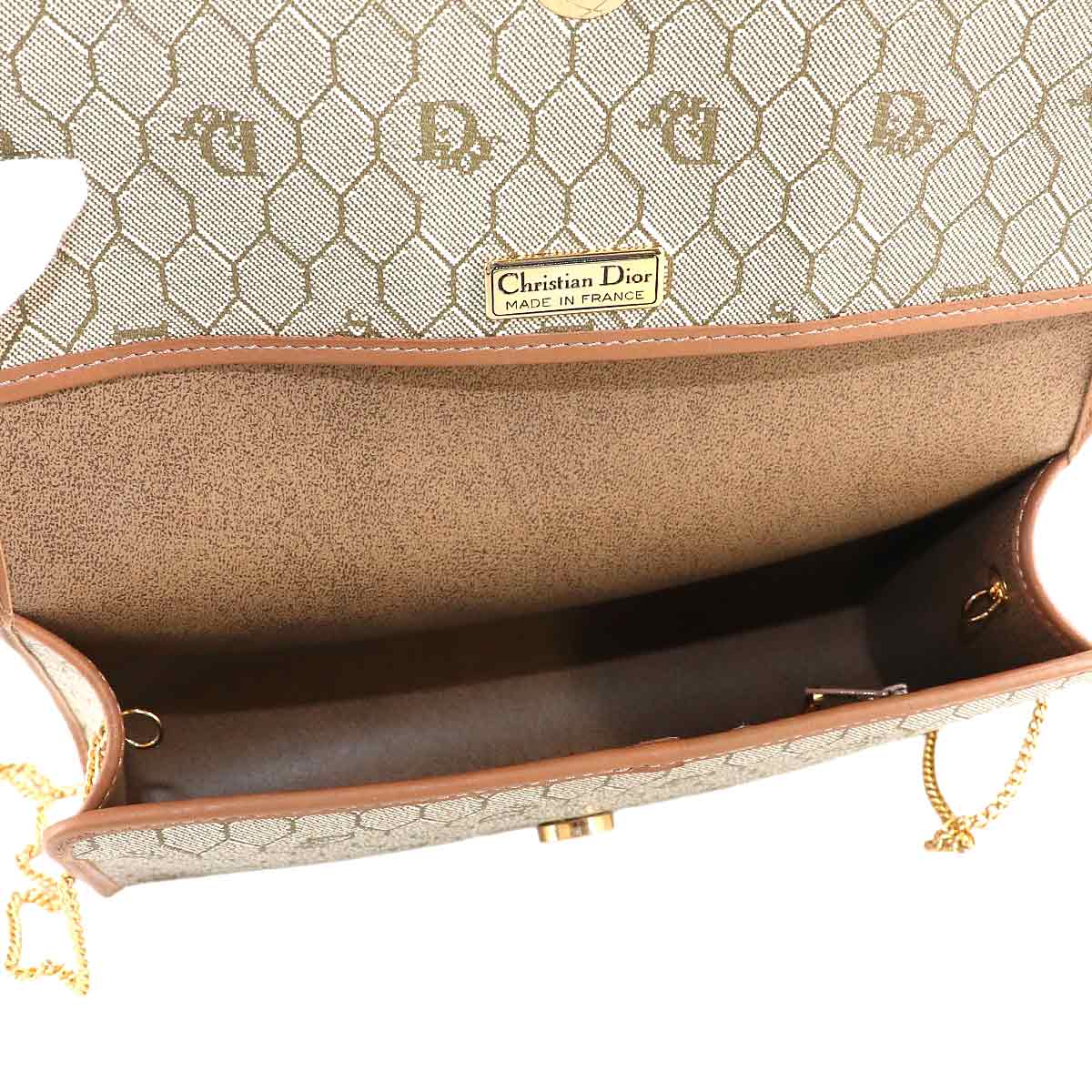 Honeycomb Shoulder Bag PVC Leather Beige Brown Purse