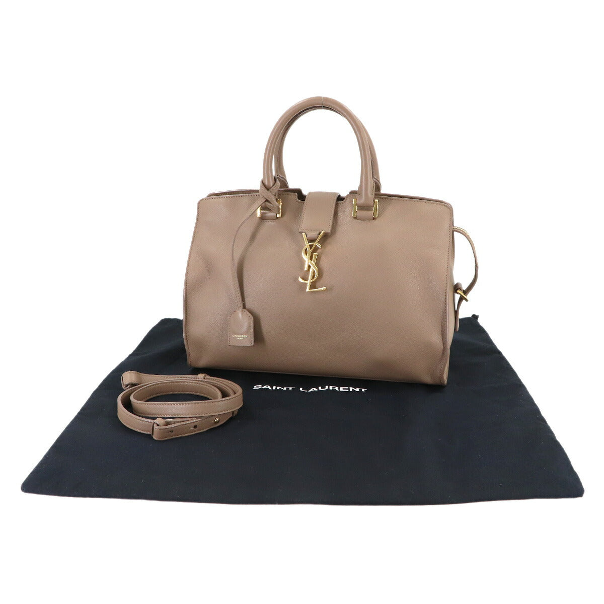 Small Cabas 2way Hand Shoulder Bag Leather Beige 424869