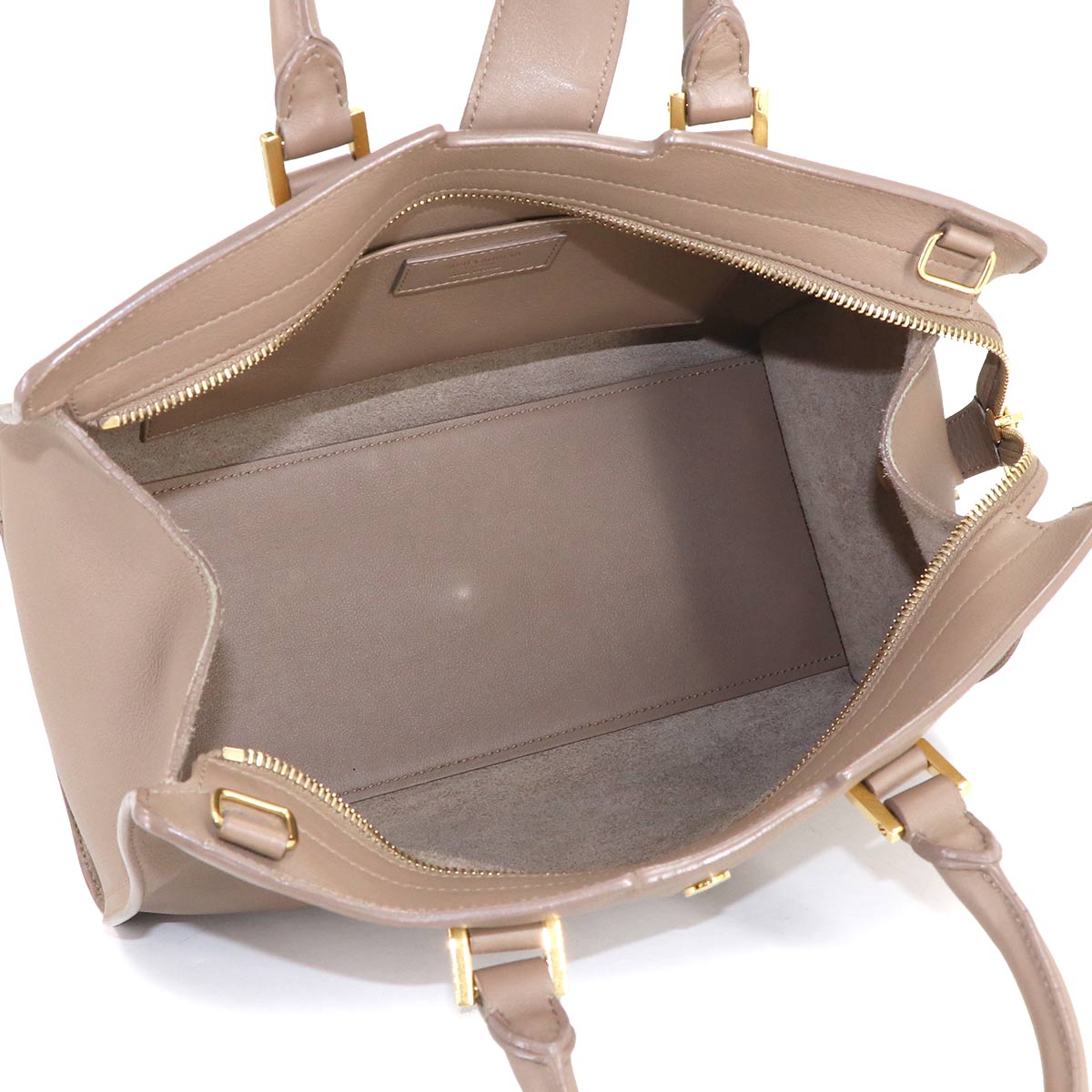 Small Cabas 2way Hand Shoulder Bag Leather Beige 424869