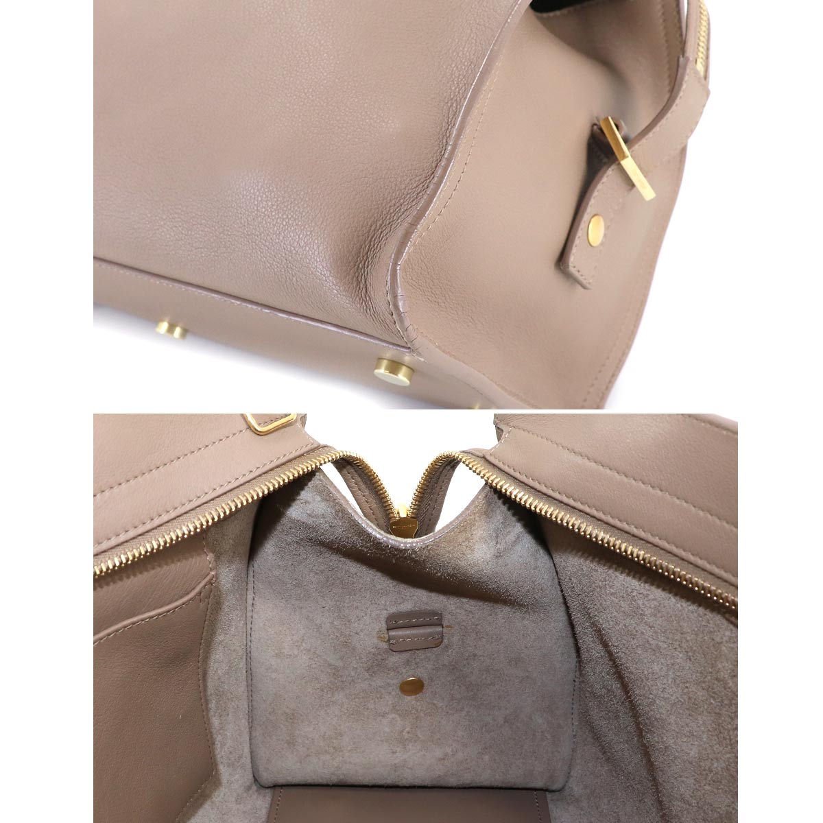 Small Cabas 2way Hand Shoulder Bag Leather Beige 424869