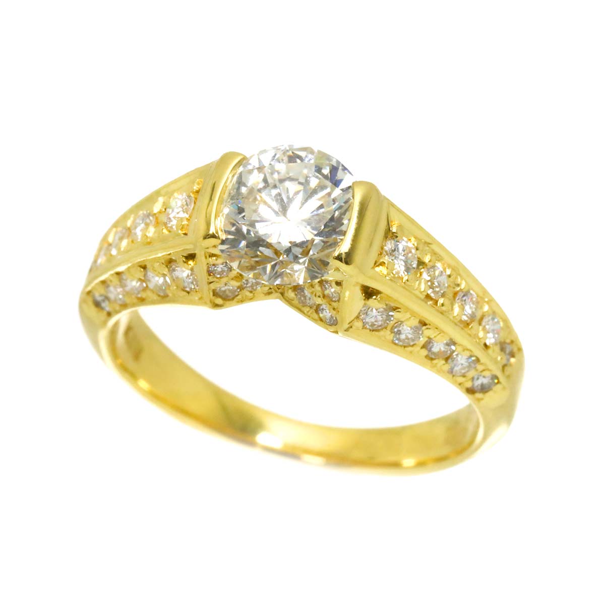 Diamond 1.061ct/0.41ct Ring 18K YG Yellow Gold 750 Size5-5.25(US)