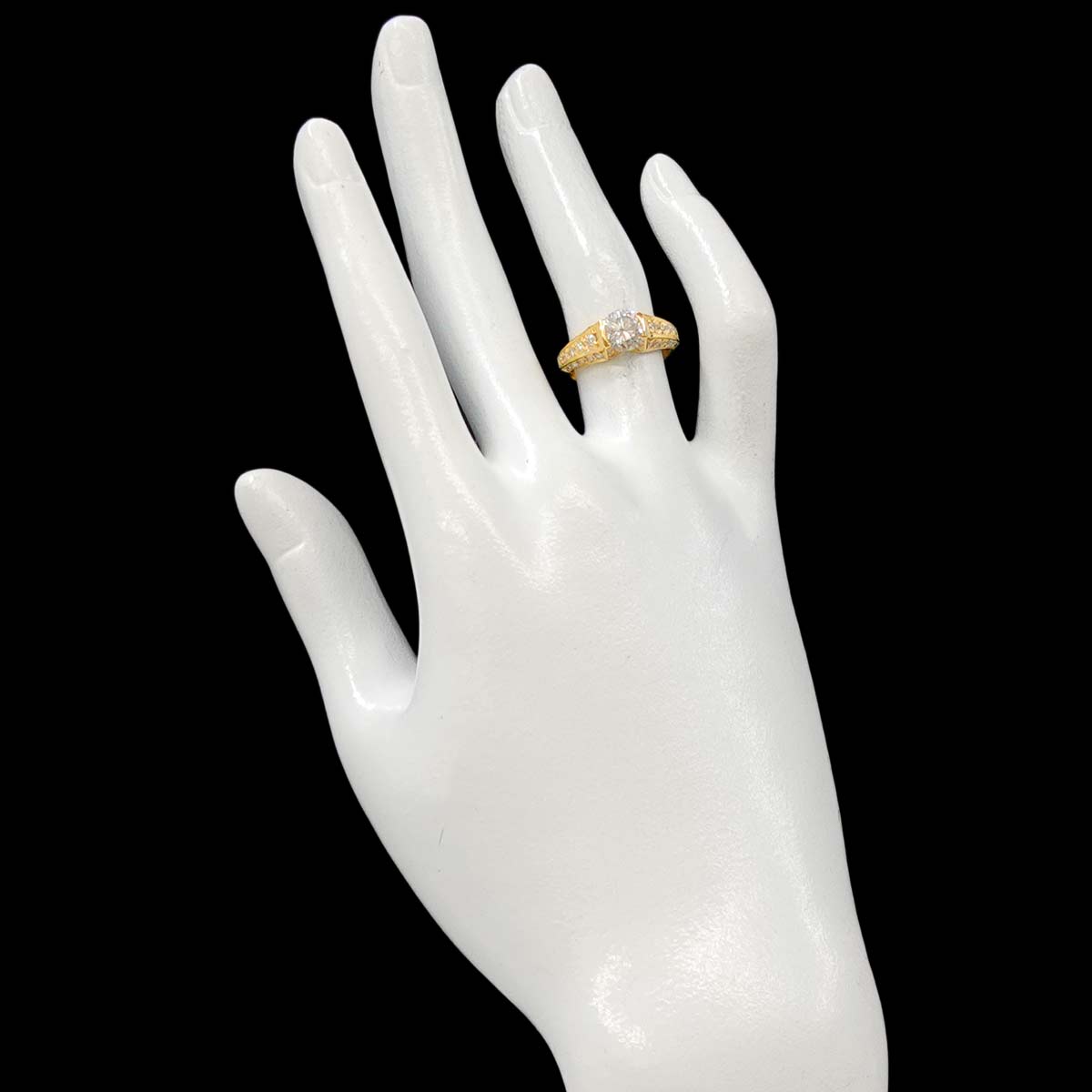 Diamond 1.061ct/0.41ct Ring 18K YG Yellow Gold 750 Size5-5.25(US)