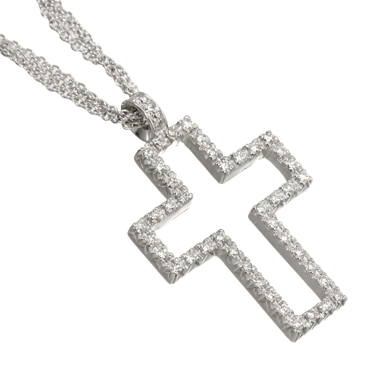 Diamond Cross Necklace 18K White Gold 750