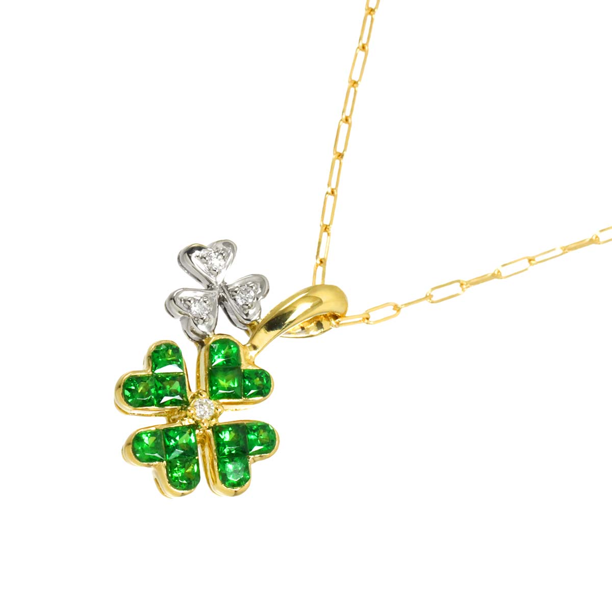 Garnet Diamond Clover Necklace 18K YG 750