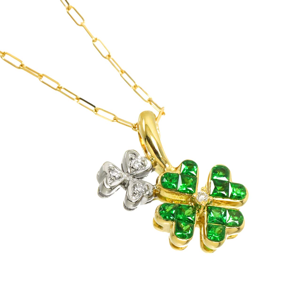 Garnet Diamond Clover Necklace 18K YG 750