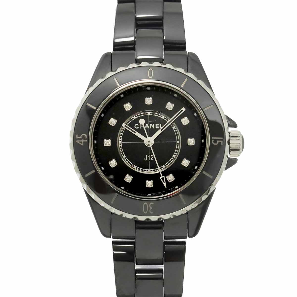 J12 33mm H5701 12P Diamond Quartz Black Dial Ladies Watch