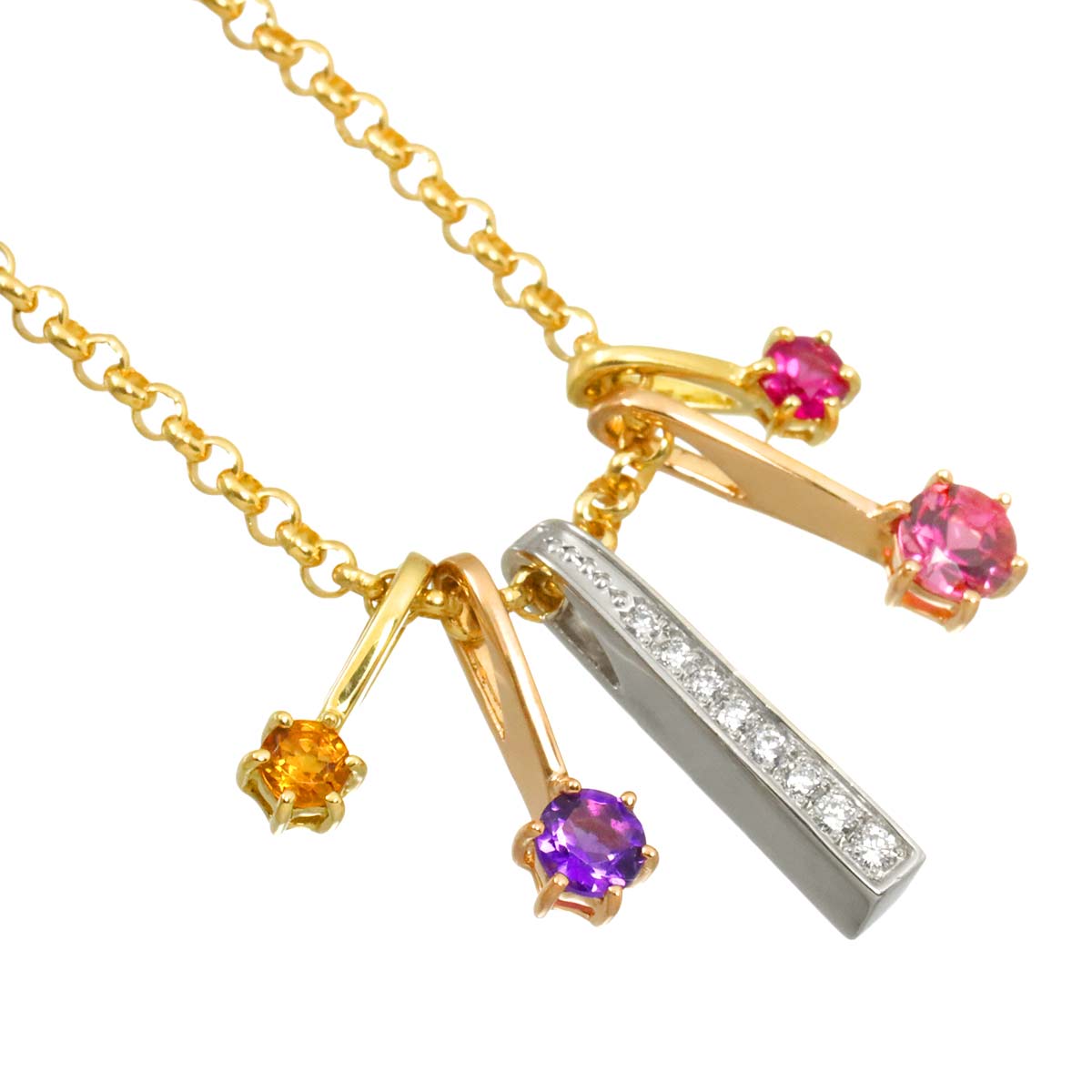 Multi Stone Diamond 0.08ct Necklace 18K YG PG Pt750