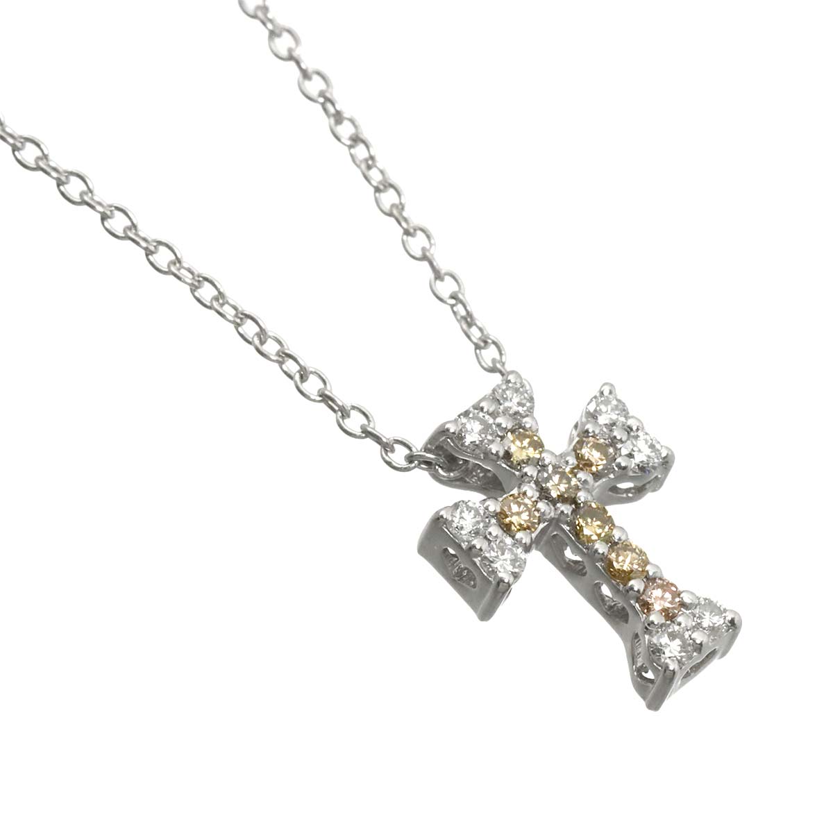 Cross motif Diamond 0.11ct/0.11ct Necklace 18K WG 750
