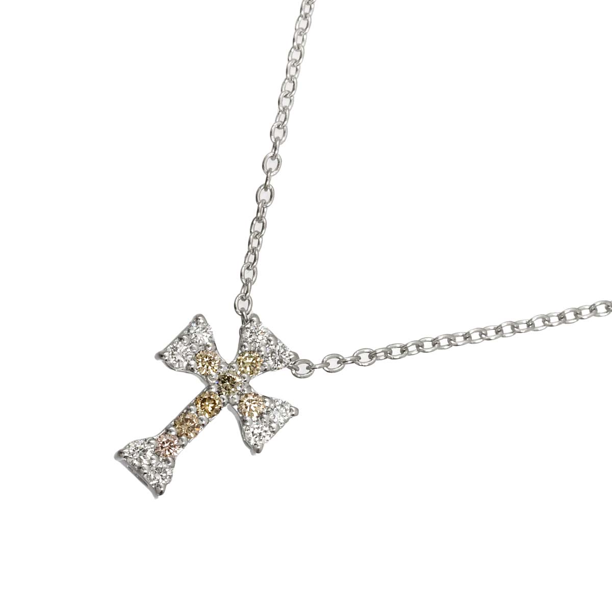 Cross motif Diamond 0.11ct/0.11ct Necklace 18K WG 750
