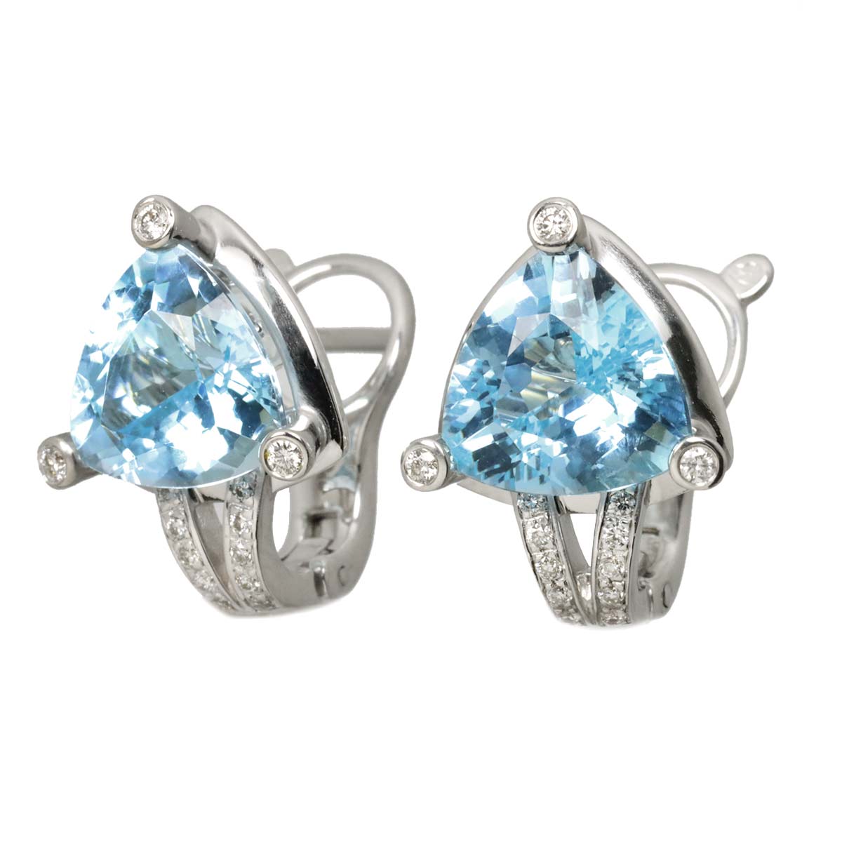 BlueTopaz Diamond Earrings Clip on Earrings Pierced 18K WG