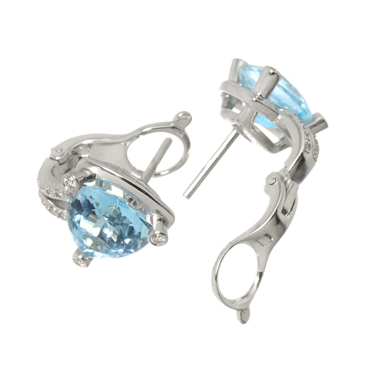 BlueTopaz Diamond Earrings Clip on Earrings Pierced 18K WG