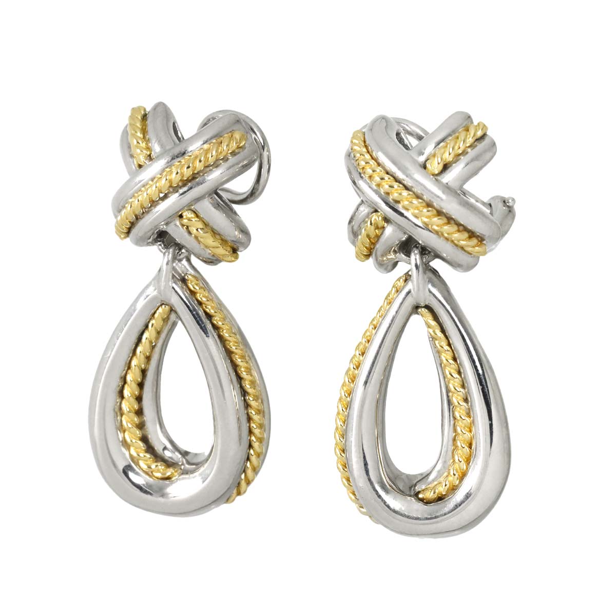 Signature Earrings Clip on Silver 925 18K Yellow Gold 750