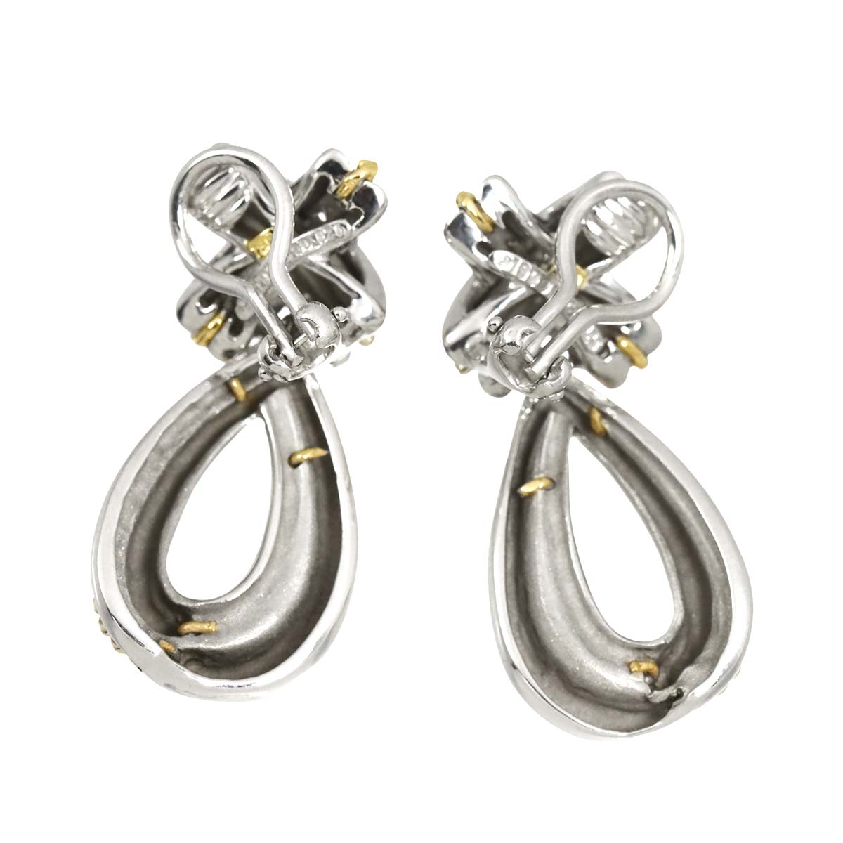 Signature Earrings Clip on Silver 925 18K Yellow Gold 750