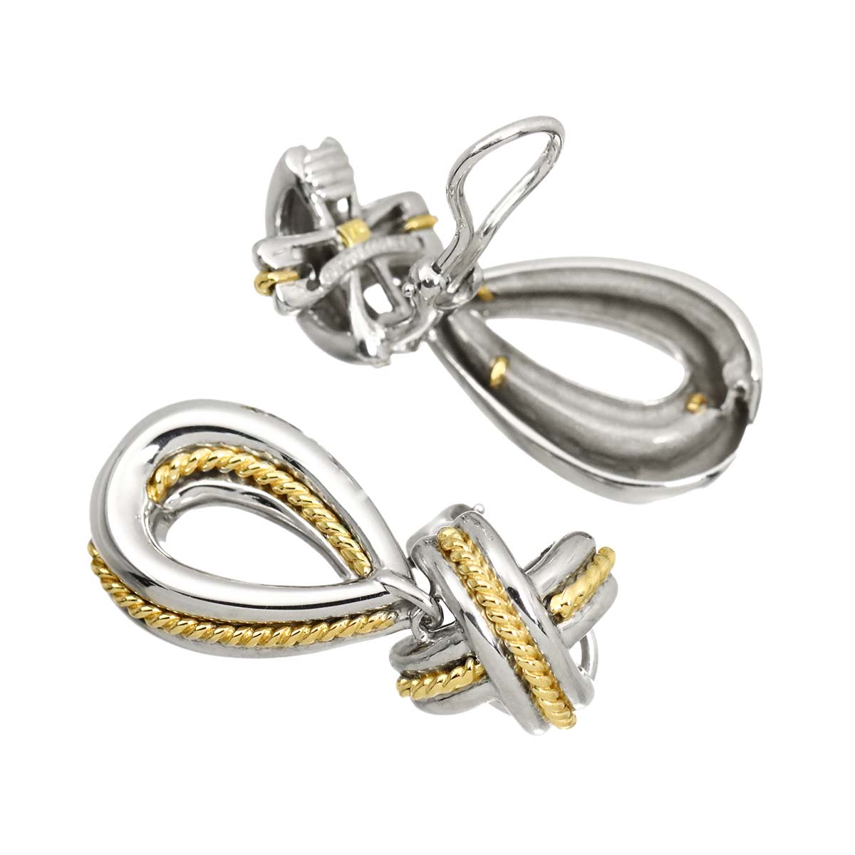 Signature Earrings Clip on Silver 925 18K Yellow Gold 750
