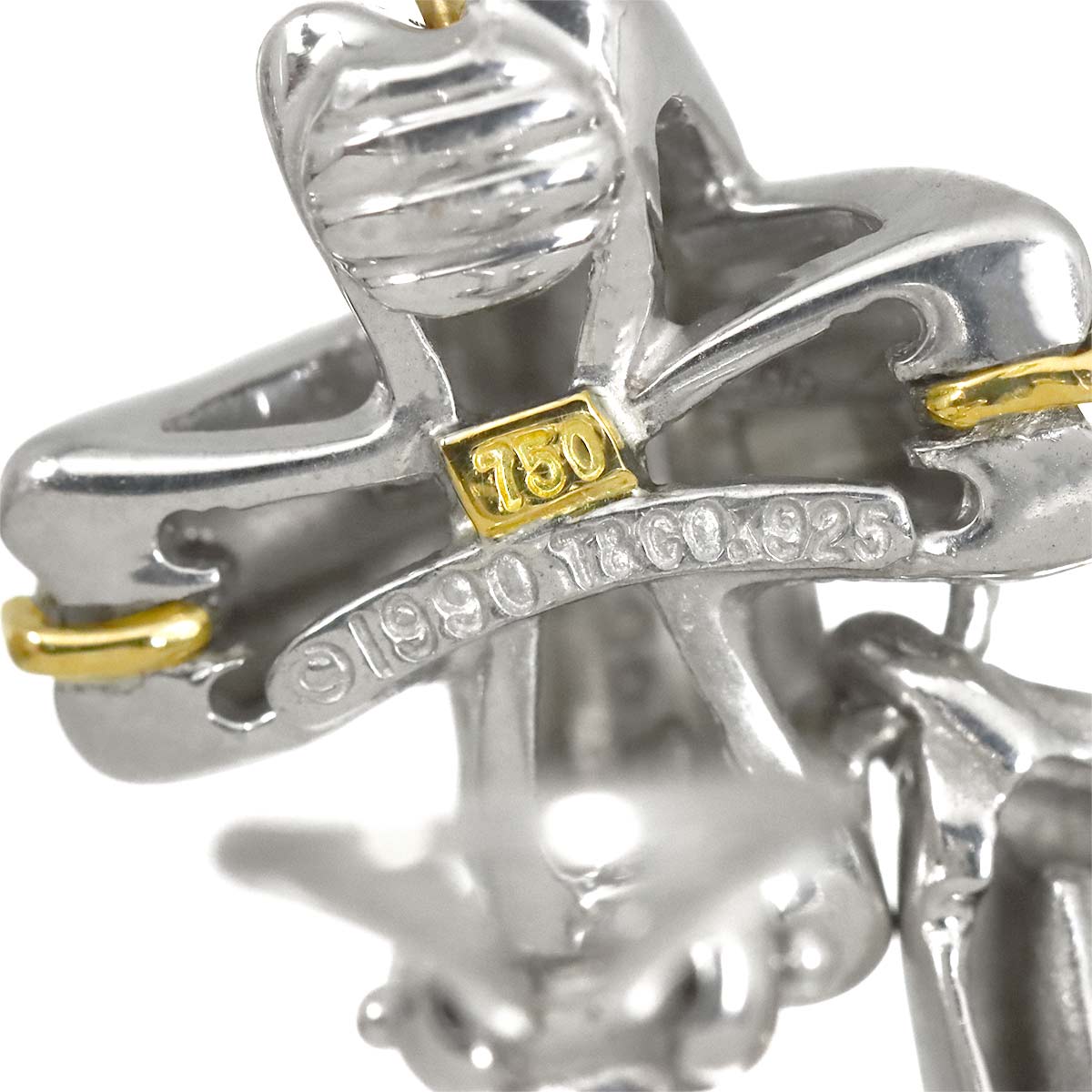 Signature Earrings Clip on Silver 925 18K Yellow Gold 750
