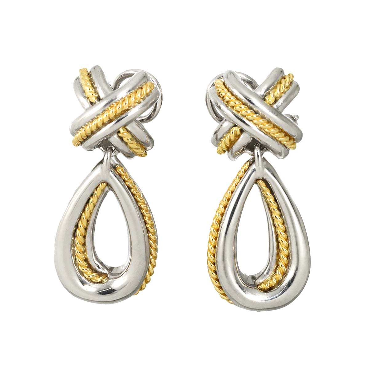 Signature Earrings Clip on Silver 925 18K Yellow Gold 750