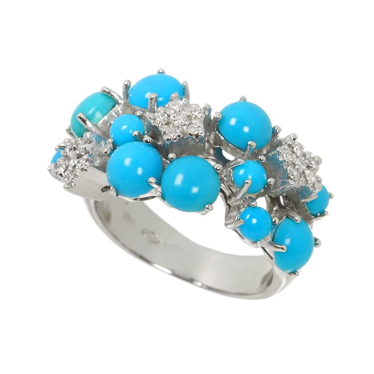 Turquoise Diamond Ring 18K K18 WG 750 size6-6.25(US)