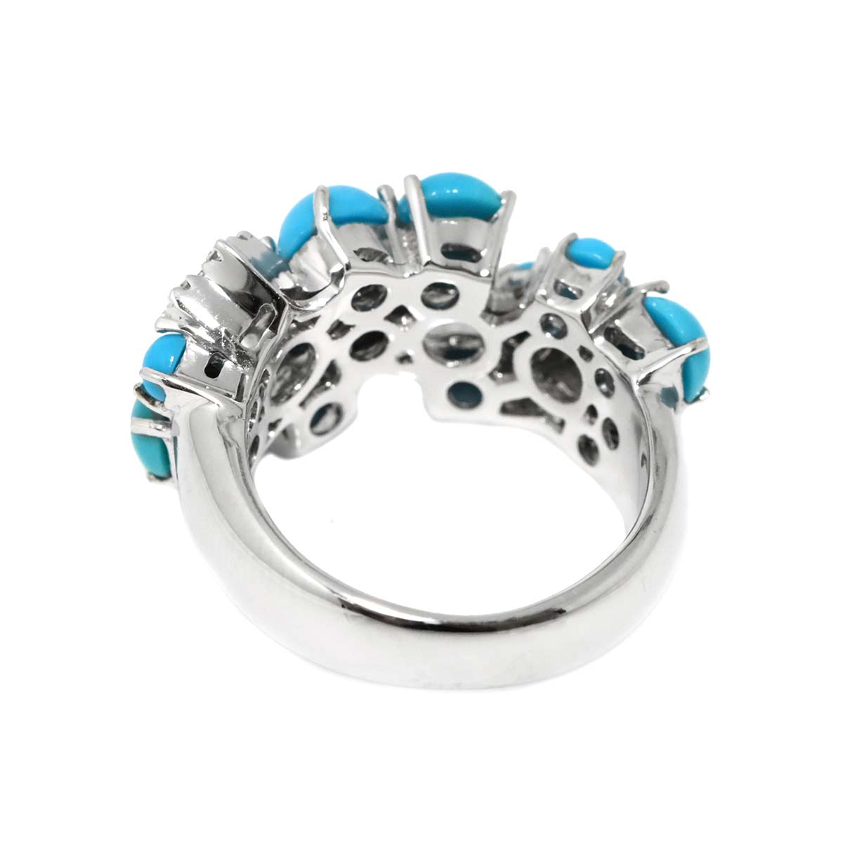 Turquoise Diamond Ring 18K K18 WG 750 size6-6.25(US)