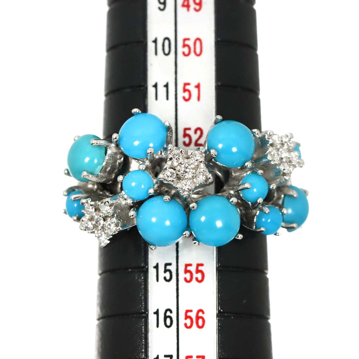 Turquoise Diamond Ring 18K K18 WG 750 size6-6.25(US)