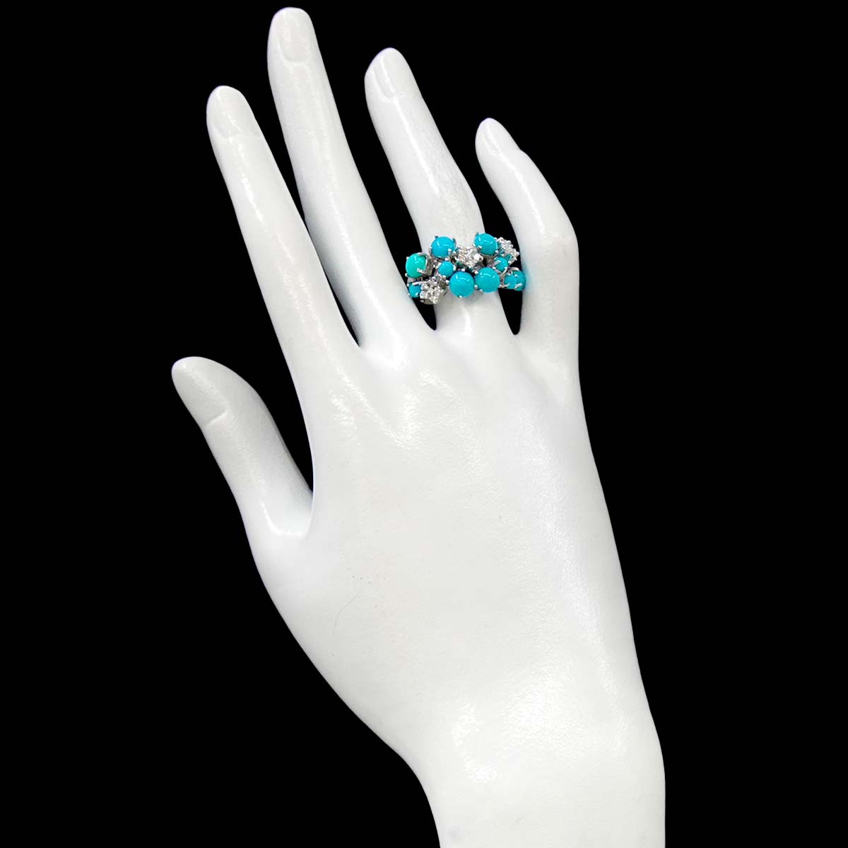 Turquoise Diamond Ring 18K K18 WG 750 size6-6.25(US)