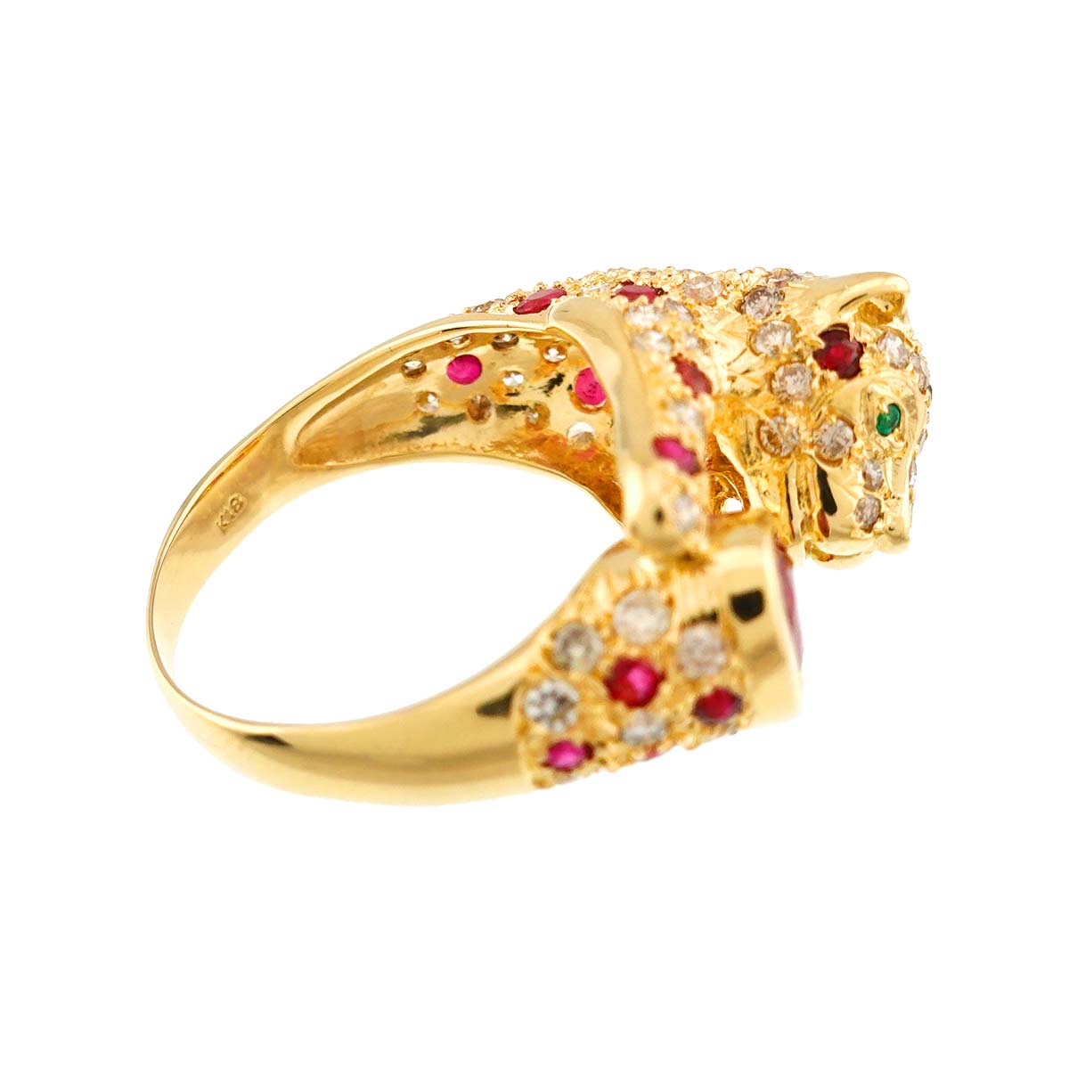 Ruby 1.02ct/1.01ct Diamond 1.37ct Emerald Ring 18K YG size7.5(US)