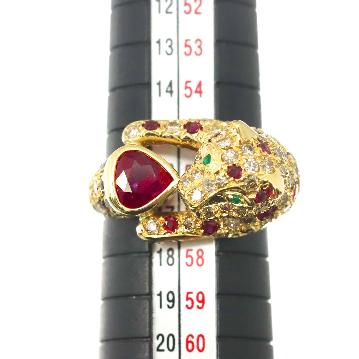 Ruby 1.02ct/1.01ct Diamond 1.37ct Emerald Ring 18K YG size7.5(US)