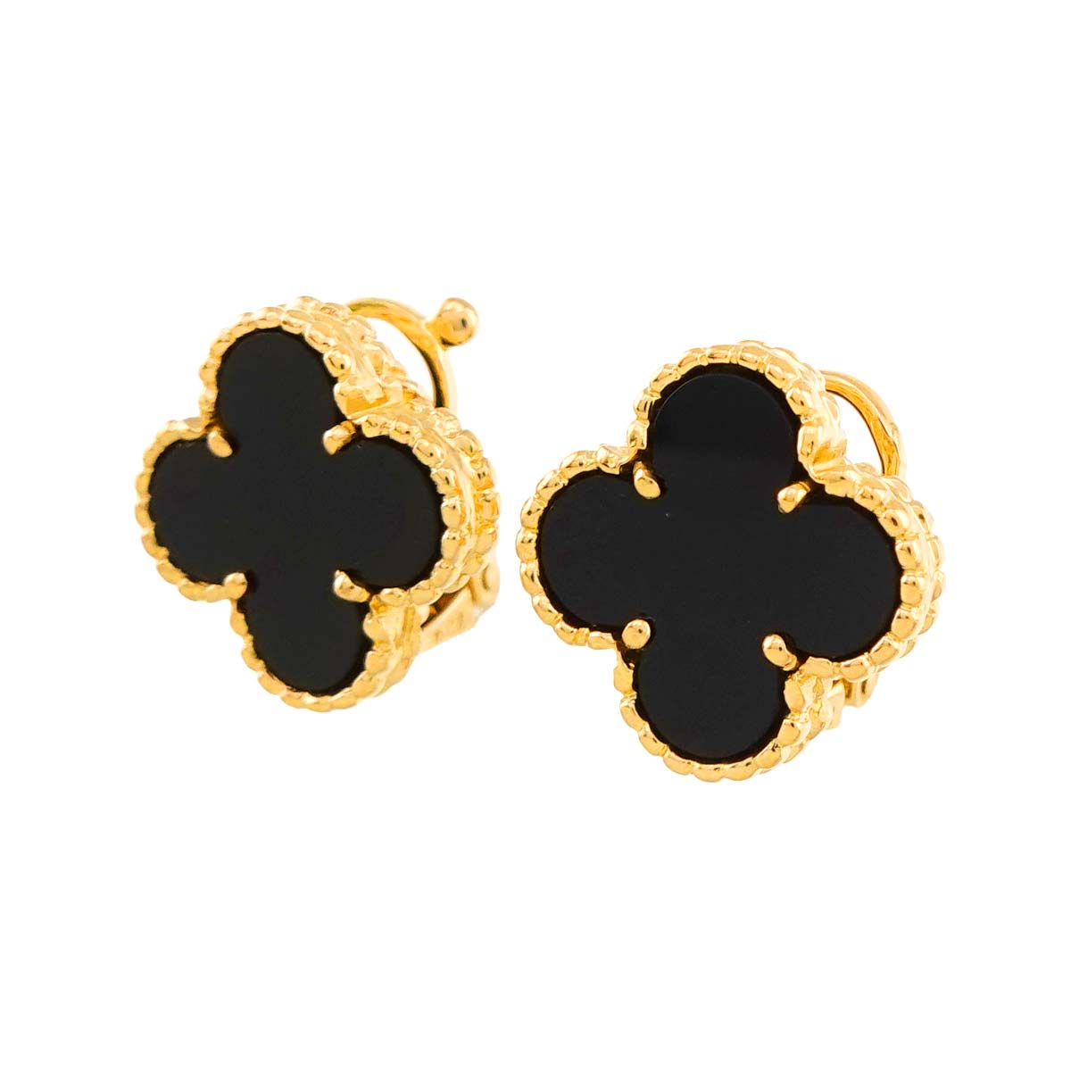 Vintage Alhambra Onyx Earrings Clip on 18K YG