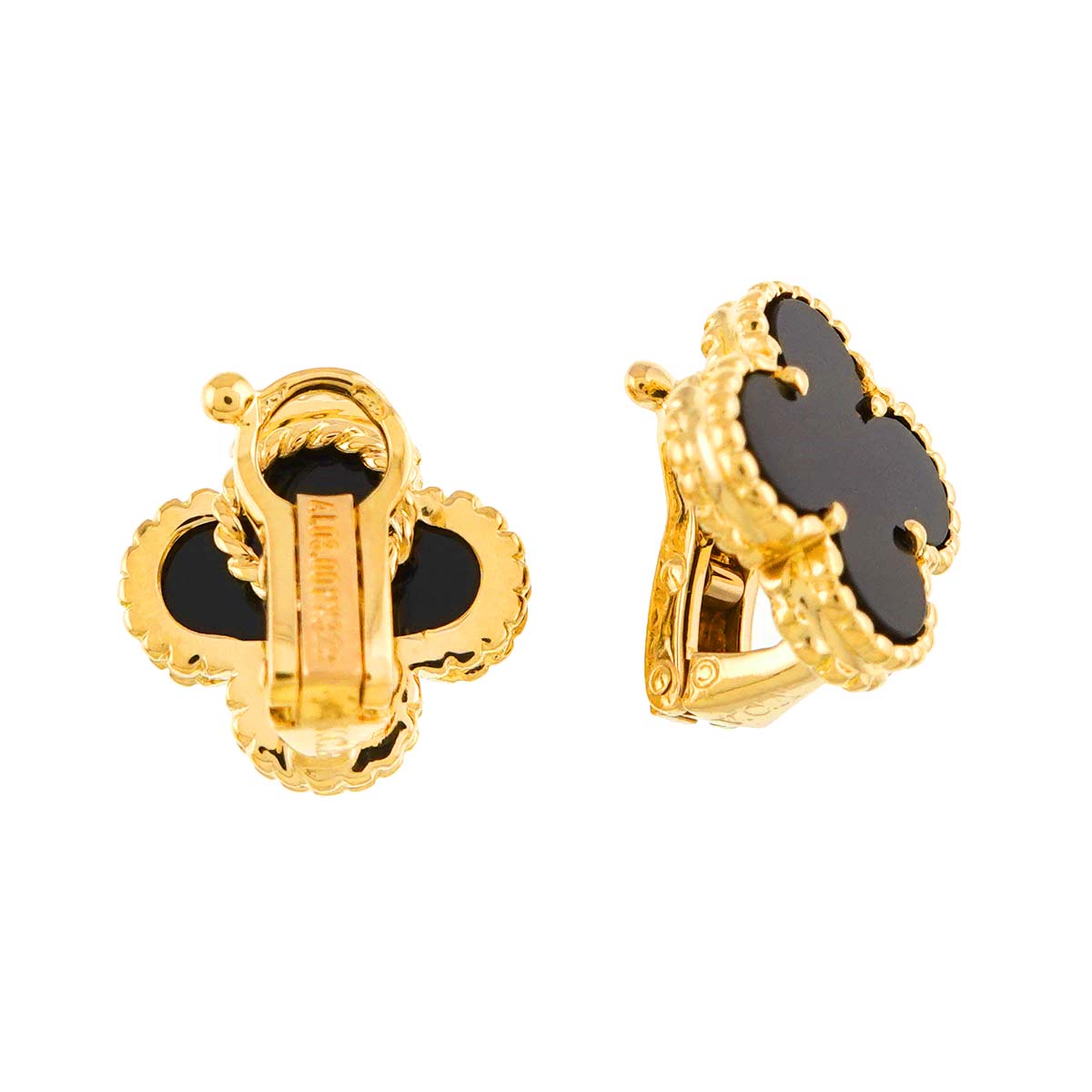 Vintage Alhambra Onyx Earrings Clip on 18K YG