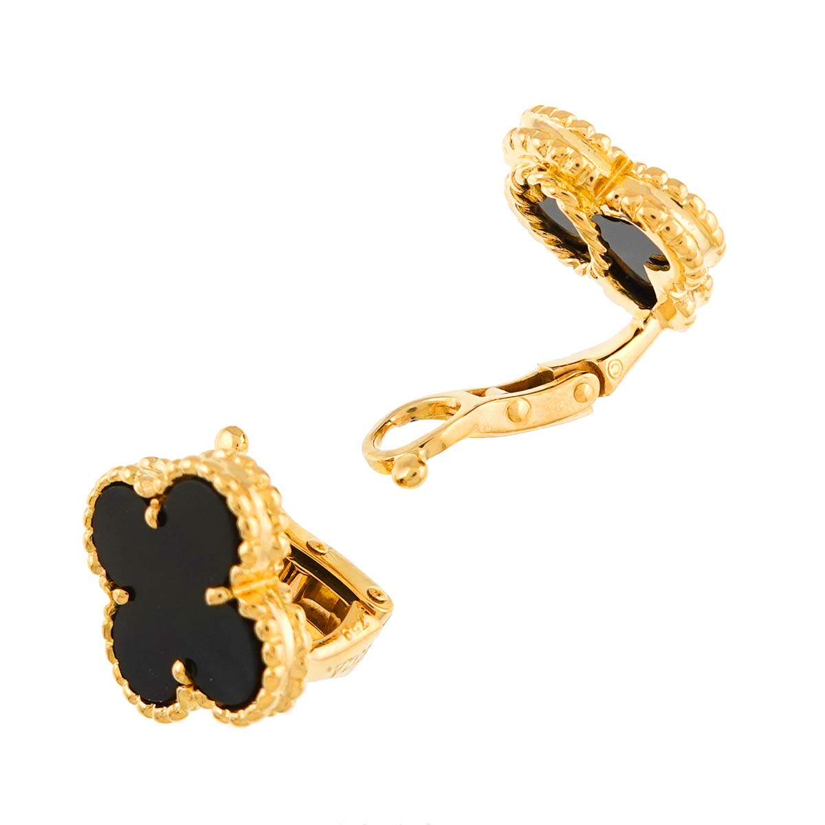 Vintage Alhambra Onyx Earrings Clip on 18K YG