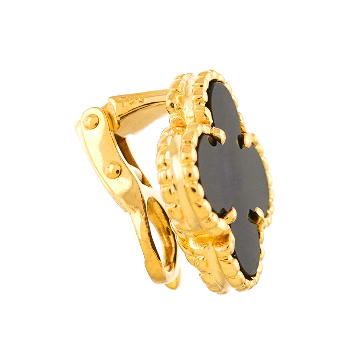 Vintage Alhambra Onyx Earrings Clip on 18K YG