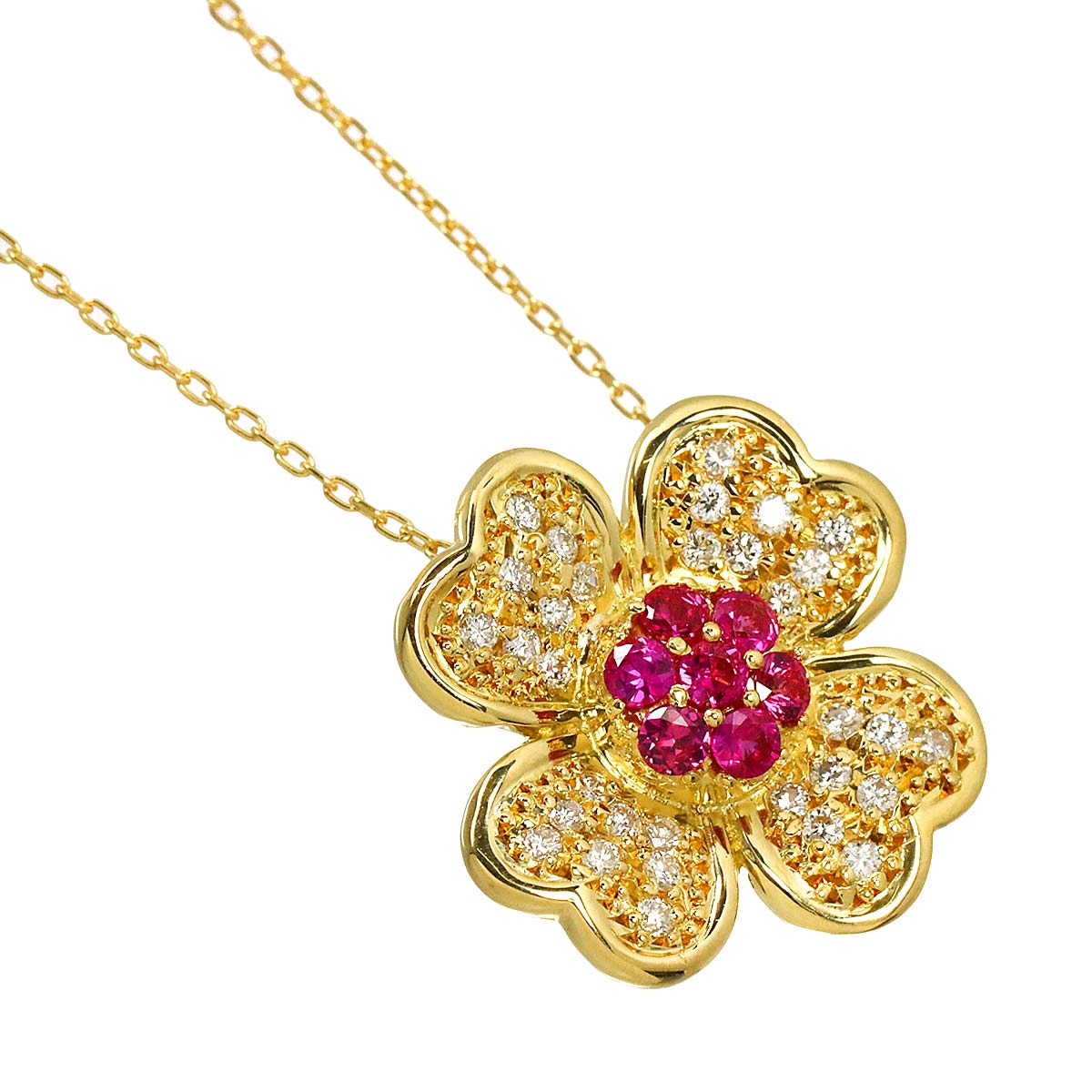 Ruby 0.35ct Diamond 0.27ct Necklace 18K YG Yellow Gold 750